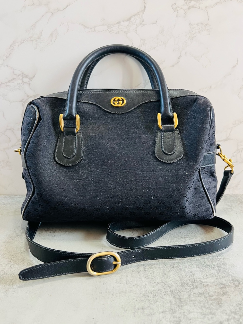 Gucci Black GG Supreme Canvas Boston Satchel with Crossbody Strap Authentic - Picture 15 of 15
